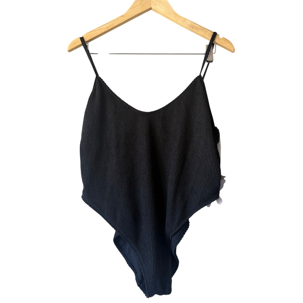 Good American Always Fits One Piece Swimsuit Black Crinkle Size 5/6
